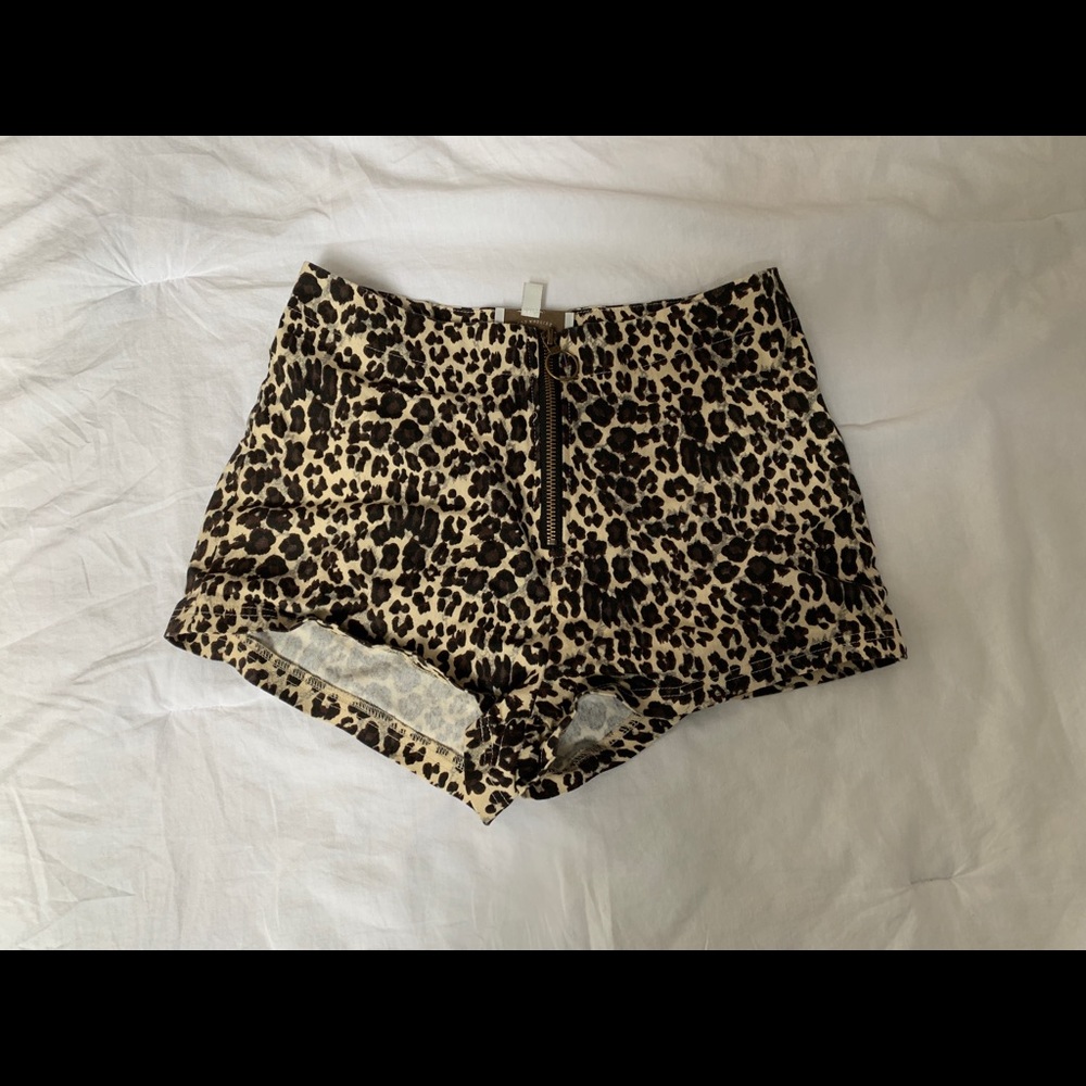 Cheetah print denim shorts